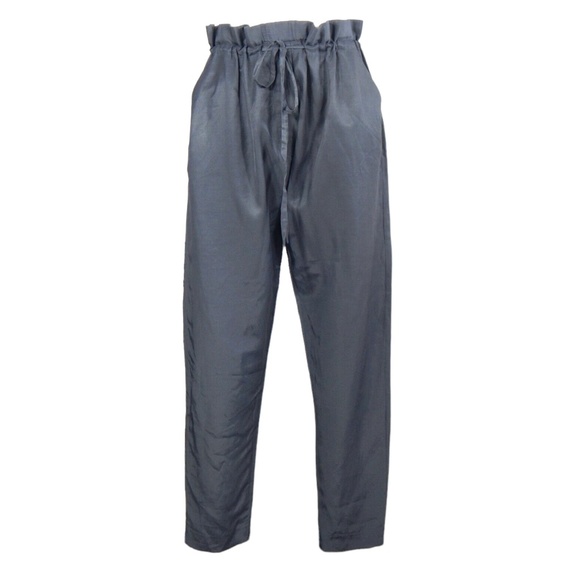 3.1 PHILLIP LIM DARK GRAY DRAWSTRING ELASTIC PAPER BAG WAIST TAPERED LEG PANTS